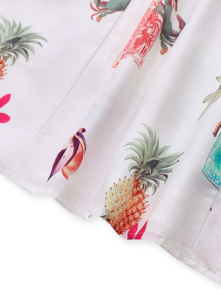 Rosa 1960er Tropisch Drucke Raffhalter Träger Kleid