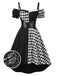 Schwarz 1950er Halloween Check Kleid & Leder Korsett