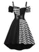 Schwarz 1950er Halloween Check Kleid & Leder Korsett