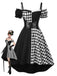 Schwarz 1950er Halloween Check Kleid & Leder Korsett