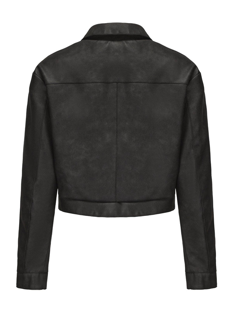 1950er Solide Revers Leder Langarm Jacke