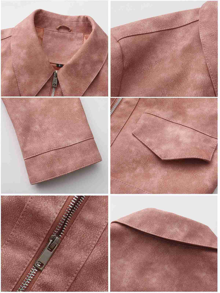 1950er Solide Revers Leder Langarm Jacke