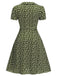 [Vorverkauf] [Übergröße] Grün 1940er Revers Tasten Kleine Blumen Kleid