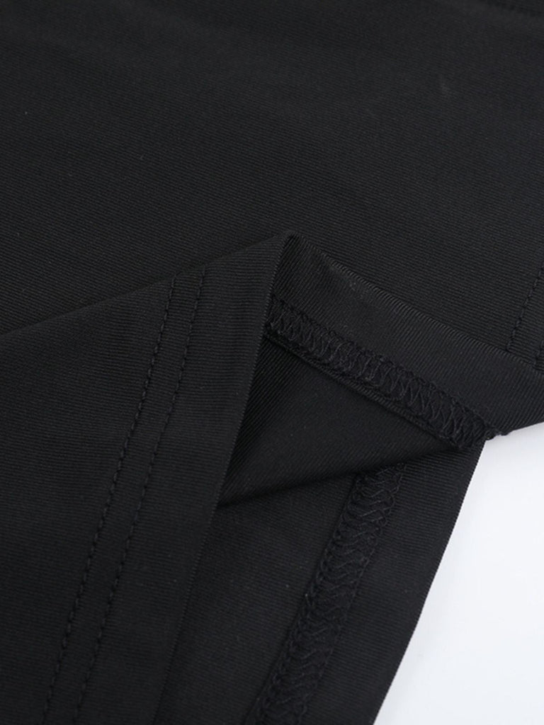 Schwarz 1980er Gothic Durchsichtig Ärmel Korsett Schlitz Kleid