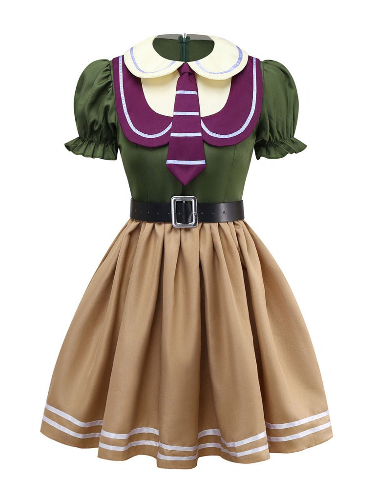 Khaki 1960er Fuchs Zweiteiler-Imitat Kleid Set