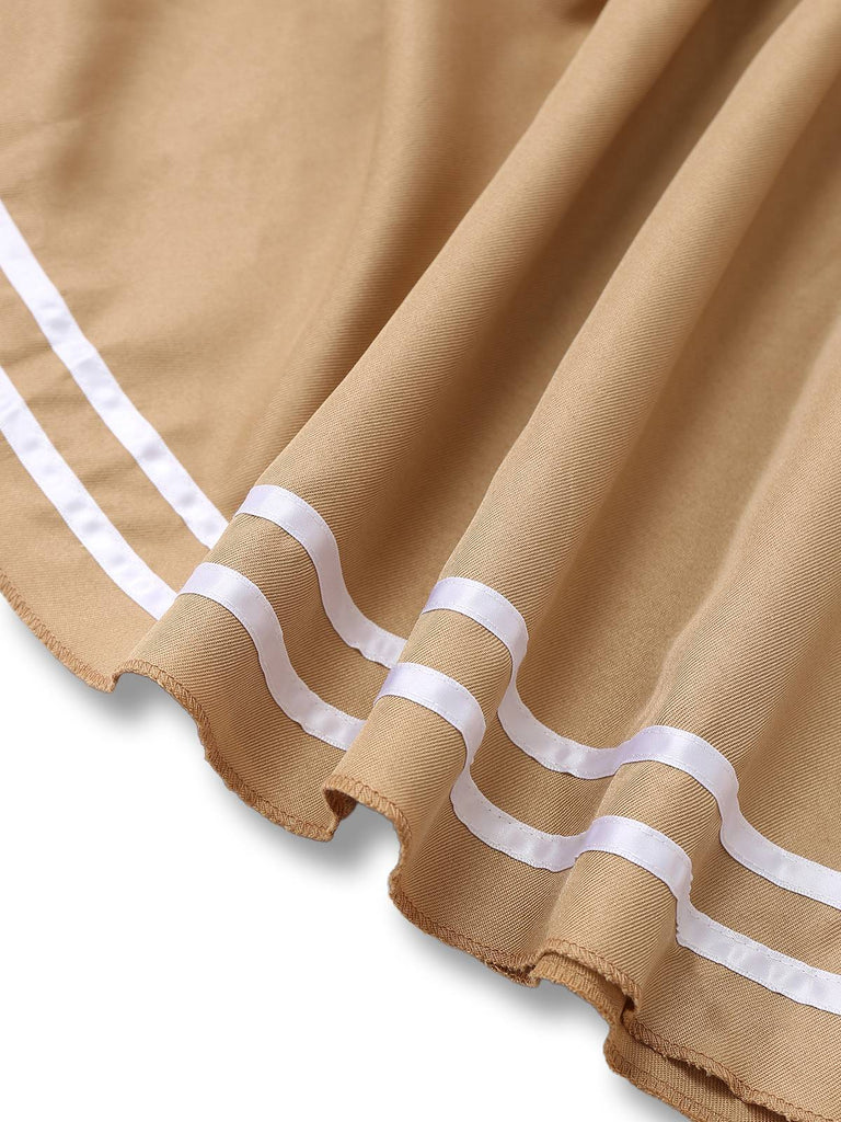 Khaki 1960er Fuchs Zweiteiler-Imitat Kleid Set