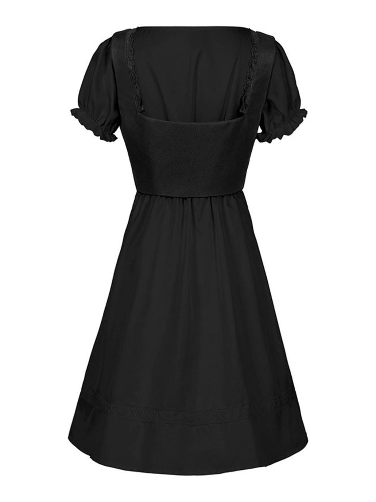 1940er Punk Gothic Puffärmel Rüschen Kleid