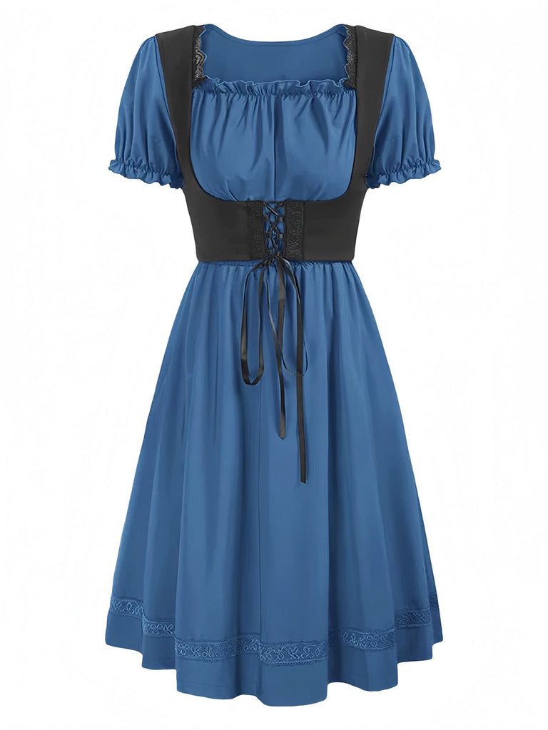 1940er Punk Gothic Puffärmel Rüschen Kleid