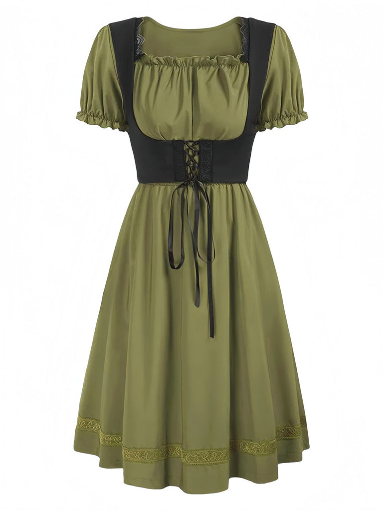 1940er Punk Gothic Puffärmel Rüschen Kleid