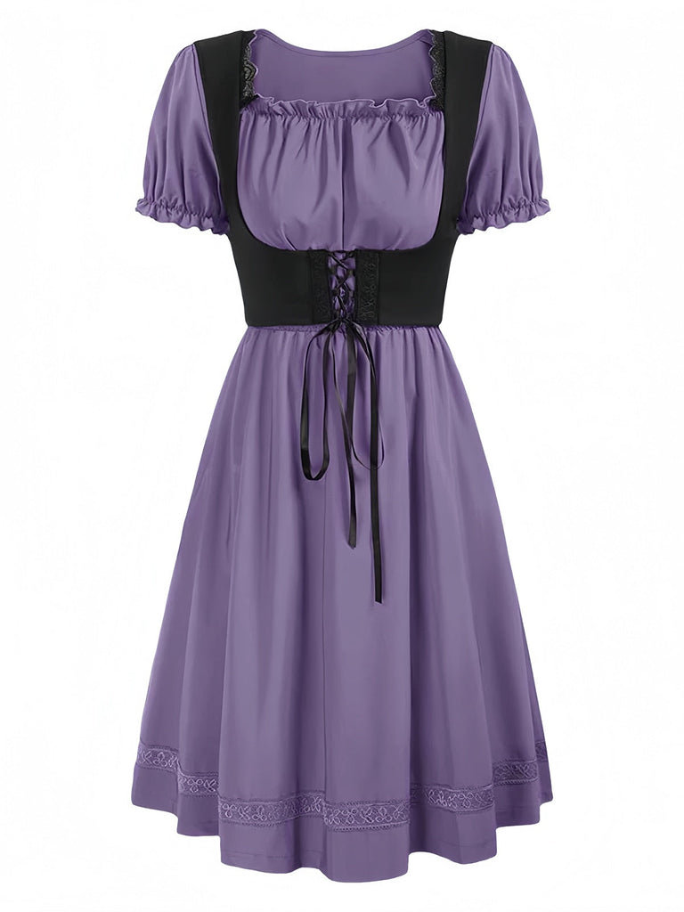 1940er Punk Gothic Puffärmel Rüschen Kleid