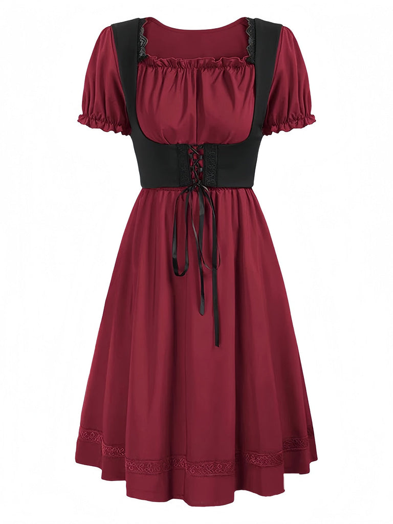 1940er Punk Gothic Puffärmel Rüschen Kleid