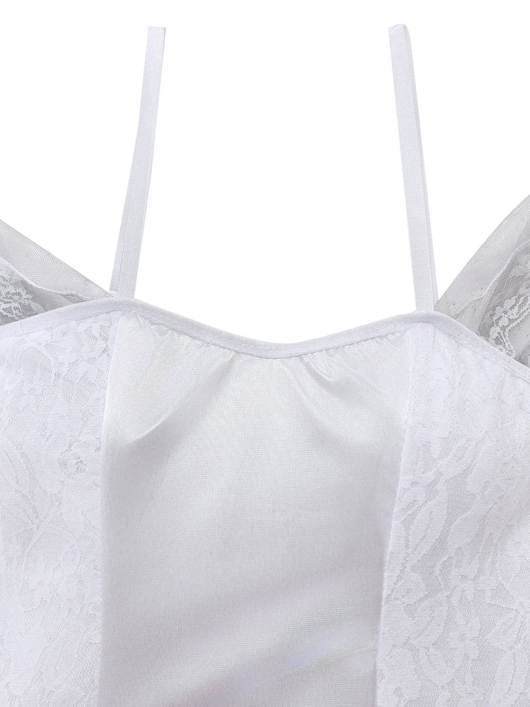 Weiß 1960er Halloween Zombie Braut Spitze Netz Kleid