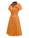 Orange 1940er Baumwolle Polka Dot Revers Bogen Kleid