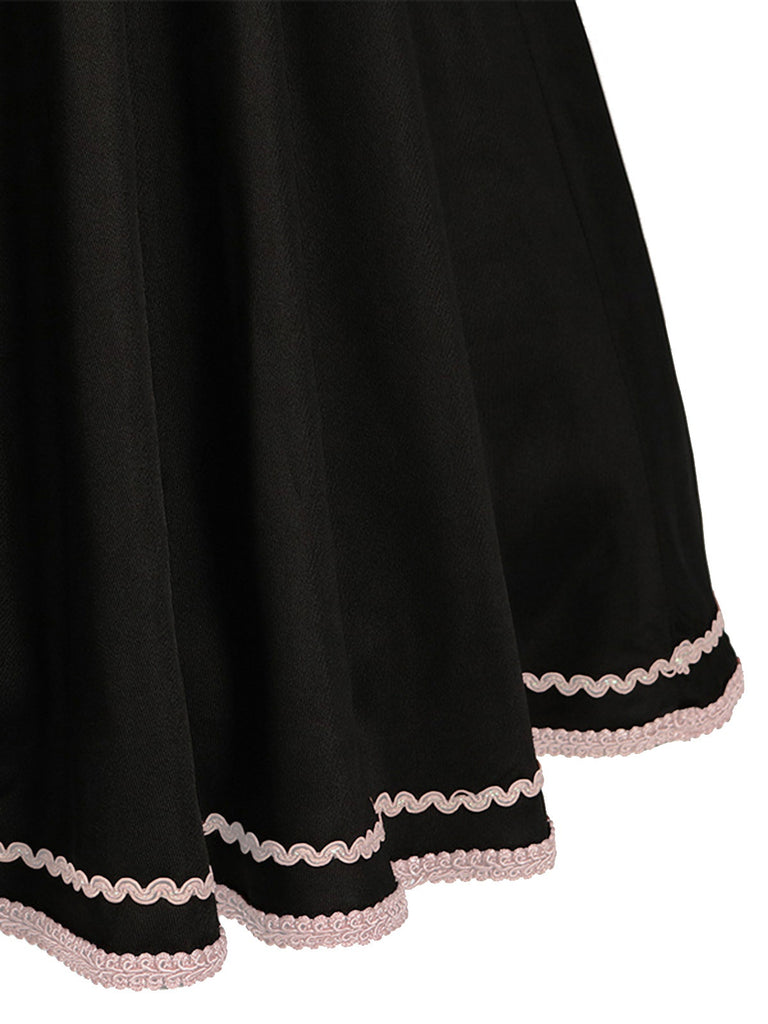 2PCS Schwarz 1950er Oktoberfest Dirndl Kleid & Bestickter Schürze