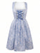 2PCS Blau 1950er Oktoberfest Dirndl Blumen Schnürung Kleid & Schürze
