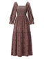 1940er Besticktes Blumen Laternenärmel Kleid