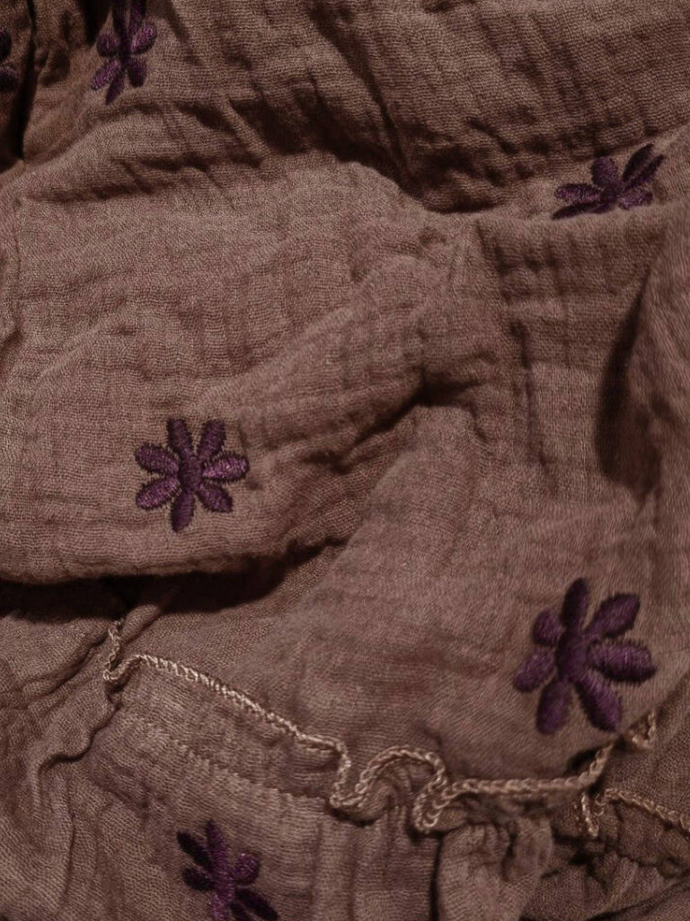 1940er Besticktes Blumen Laternenärmel Kleid