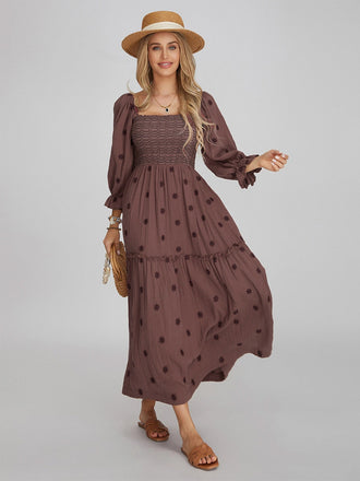1940er Besticktes Blumen Laternenärmel Kleid