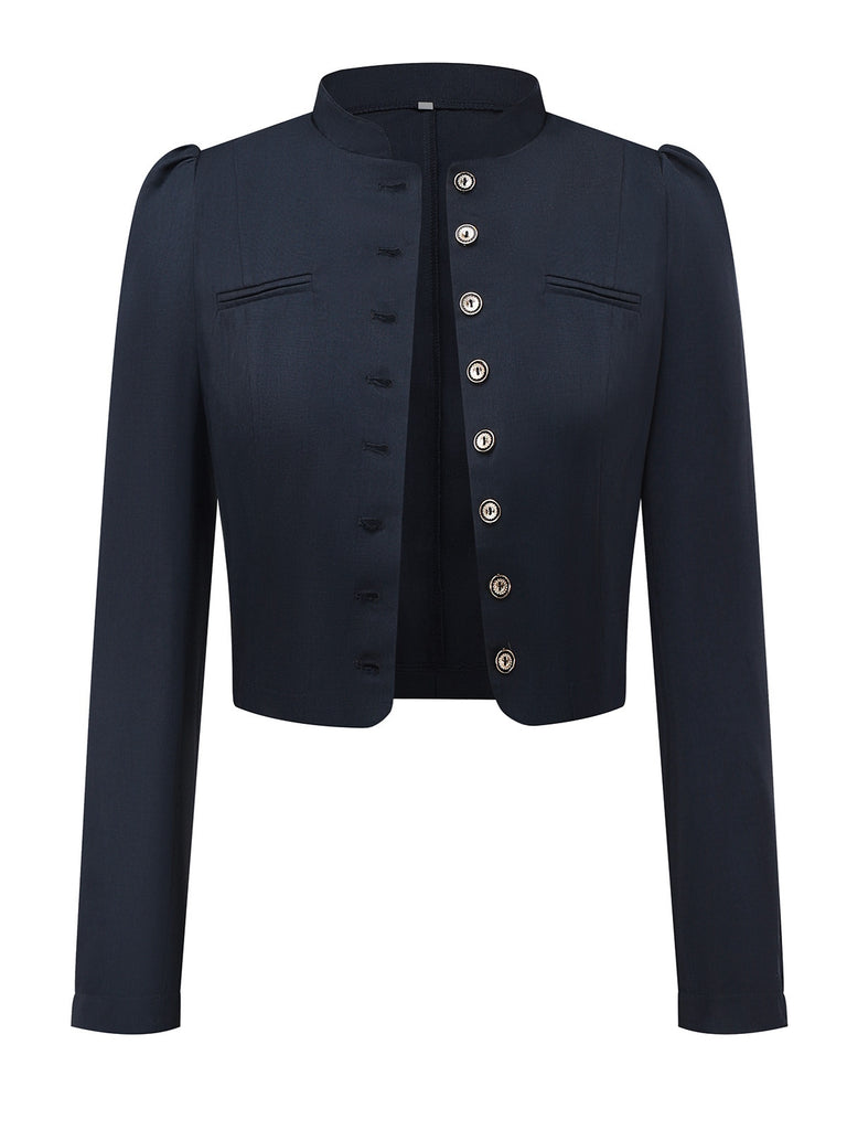 Schwarz 1950er Oktoberfest Stehkragen Langarm Jacke