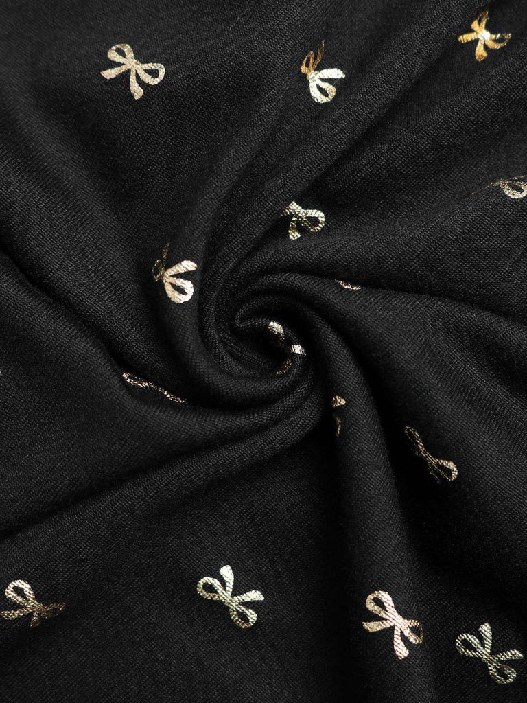 Schwarz 1930er Gold Folie Bogen V-Ausschnitt Spitze Schlitz Kleid