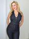 Blau 1970er Baumwolle Denim Ausgestellter Jumpsuit