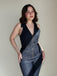 Blau 1970er Baumwolle Denim Ausgestellter Jumpsuit