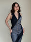 Blau 1970er Baumwolle Denim Ausgestellter Jumpsuit