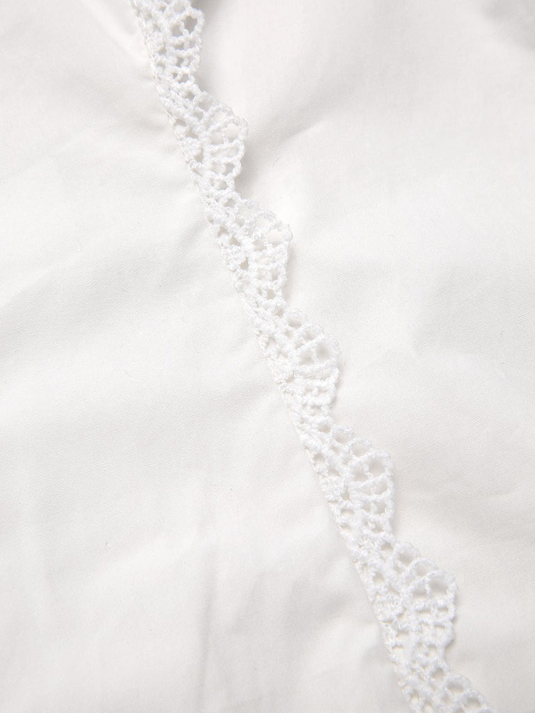 Weiß 1950er Solide Baumwolle Krawattenhals Bogen Bluse