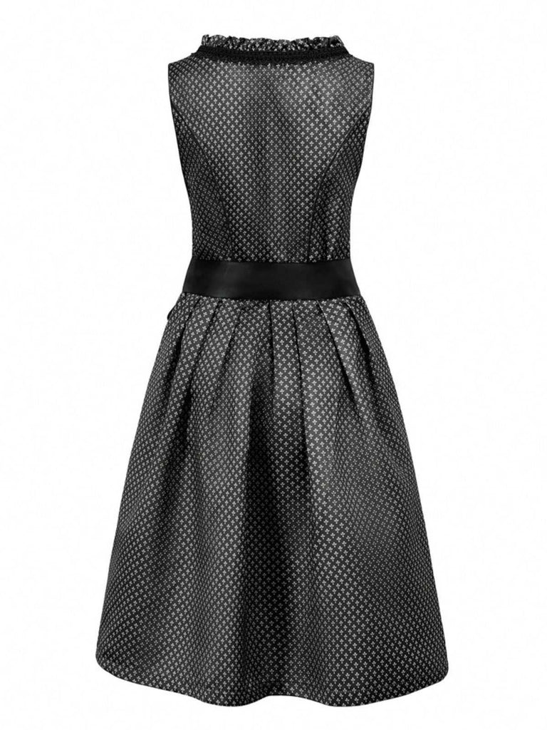 2PCS Dunkelblau 1950er Oktoberfest Dirndl Blumen Schnürung Kleid & Schürze