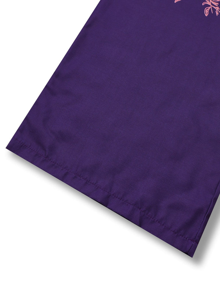 Dunkellila 1970er V-Ausschnitt Blumen Boho Jumpsuit