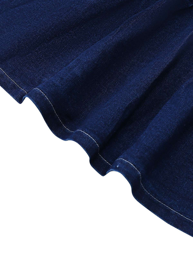 Dunkelblau 1960er Rüschen Denim Rock