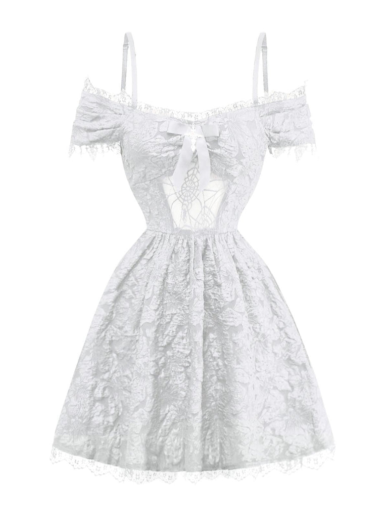 1950er Gothic Halloween Spinnennetz & Kreuz Strukturiert Kleid