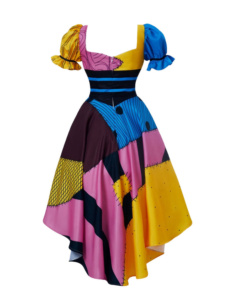 [Vorverkauf] Multicolor 1950er Halloween Herzförmiger Hals Patchwork Sally Kleid
