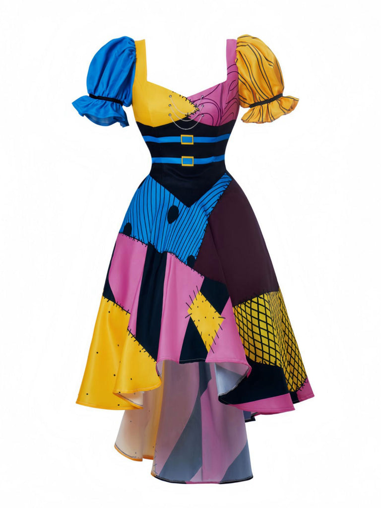 [Vorverkauf] Multicolor 1950er Halloween Herzförmiger Hals Patchwork Sally Kleid