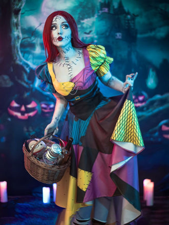 Multicolor 1950er Halloween Herzförmiger Hals Patchwork Sally Kleid