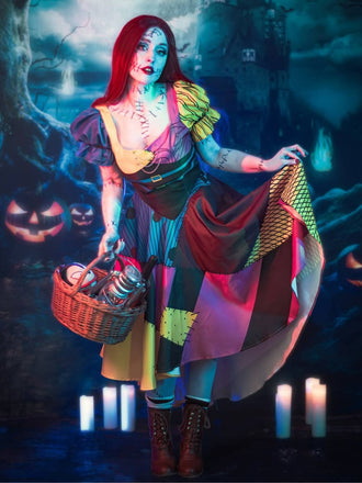 [Vorverkauf] Multicolor 1950er Halloween Herzförmiger Hals Patchwork Sally Kleid
