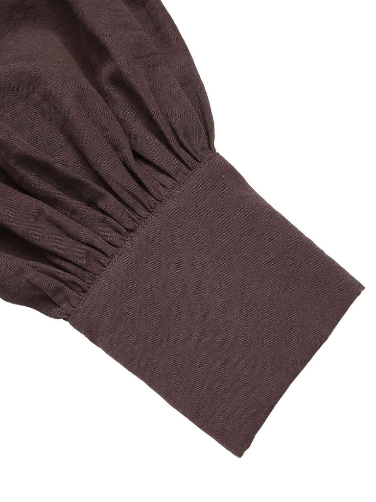 [Vorverkauf] Braun 1950er Solide Laternenhülle Revers Bluse