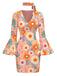 [Vorverkauf] Multicolor 1960er Gänseblümchen Glockenärmel Hippie Kleid