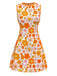 [Vorverkauf] Orange 1960er Rundhals Gänseblümchen Ärmellos Kleid