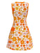 [Vorverkauf] Orange 1960er Rundhals Gänseblümchen Ärmellos Kleid