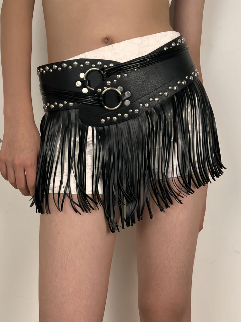 Schwarz Steampunk Niet Quaste Rock Gürtel