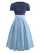 2PCS Blau 1950er Oktoberfest Dirndl Quadratischer Hals Kleid & Schürze