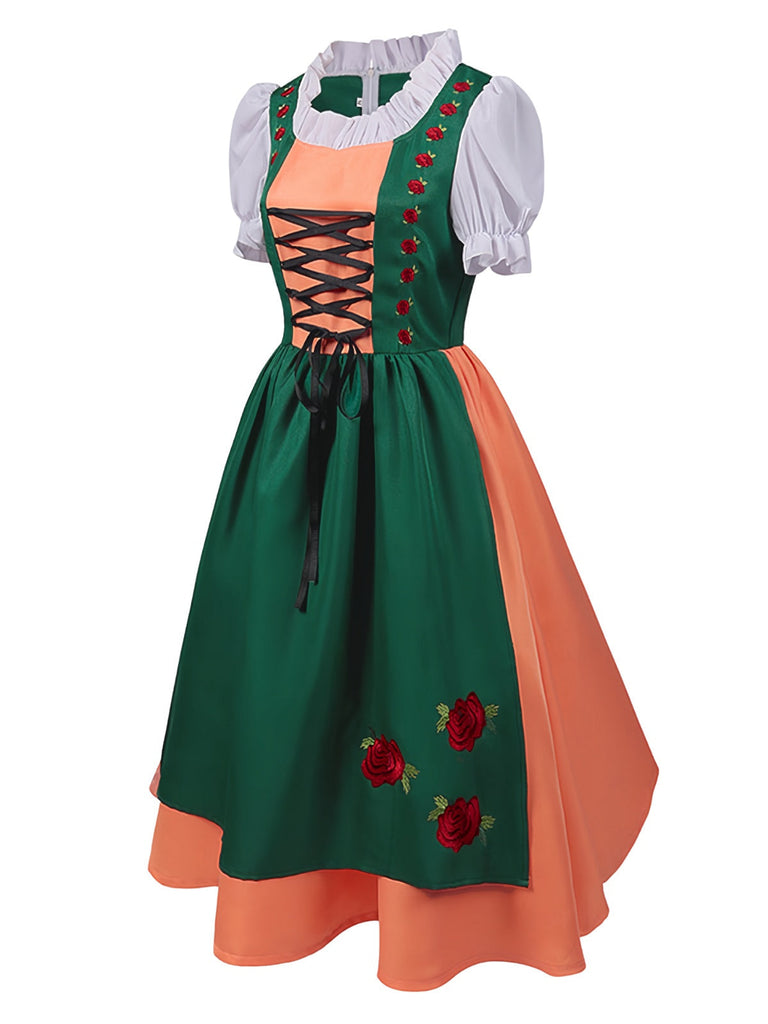 Grün 1950er Oktoberfest Dirndl Blumen Stickerei Rüschen Kleid