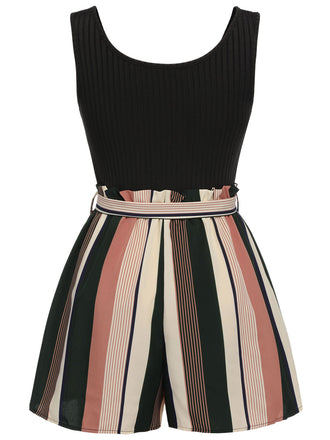 [Übergröße] 1950er Streifen Gestrickter Gürtel Romper