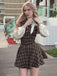Braun 1960er Plaid Bogen Tie Taste Swing Kleid