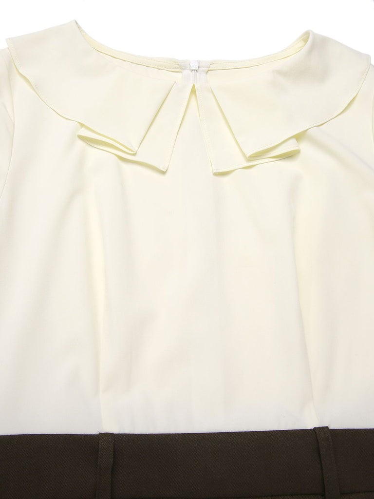 Braun 1960er Kontrast Langarm Bleistift Kleid