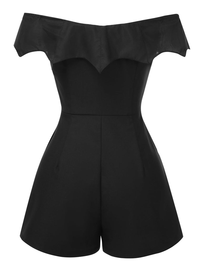 2PCS Schwarz 1950er Gothic Schläger Romper & Cover-Up