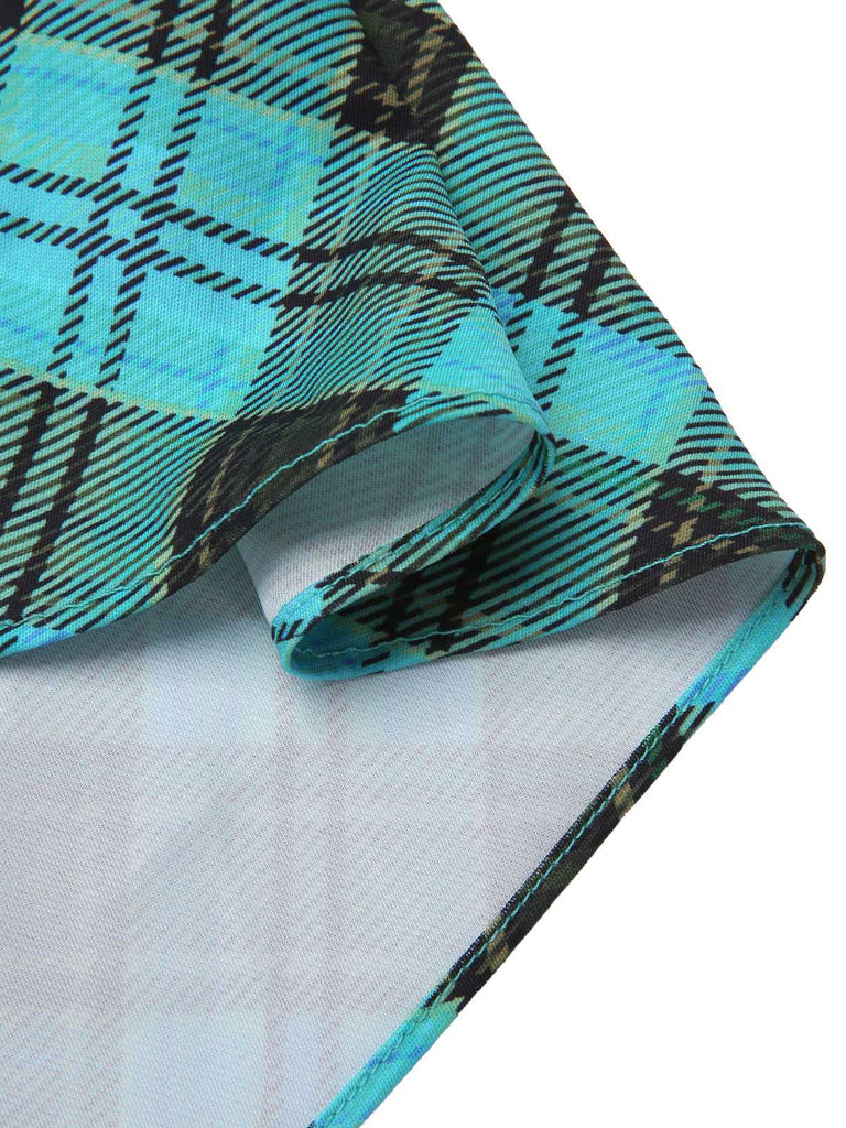Blau 1970er Plaid Peter Pan Kragen Frankie Stein Kleid
