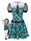 Blau 1970er Plaid Peter Pan Kragen Frankie Stein Kleid