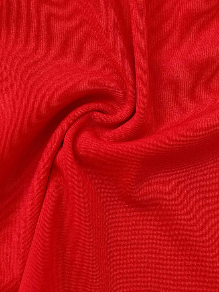 1950er Solide Quadratischer Hals Breiter Gurt Gerüschtes Kleid